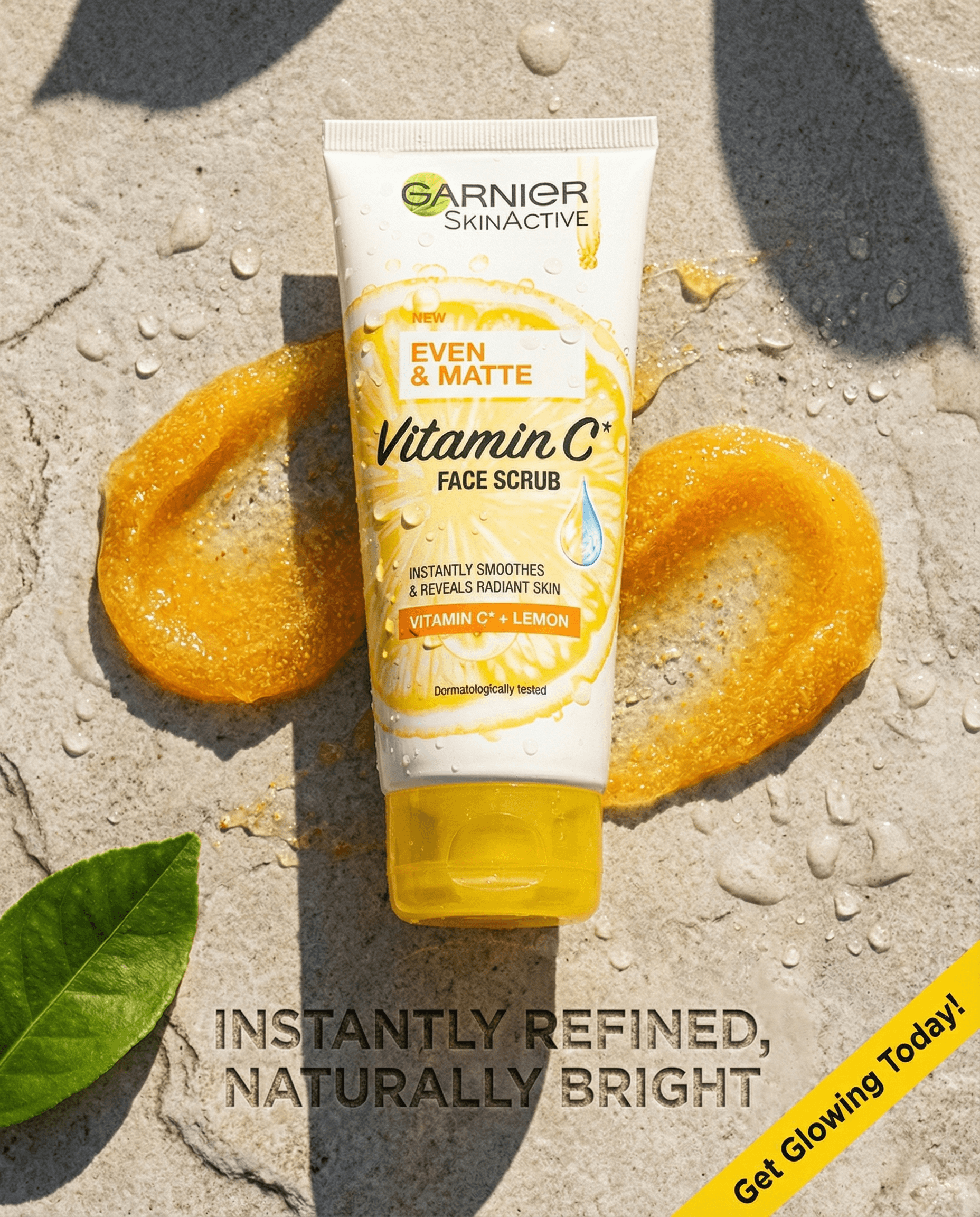 Garnier Vitamin C face scrub stone ad
